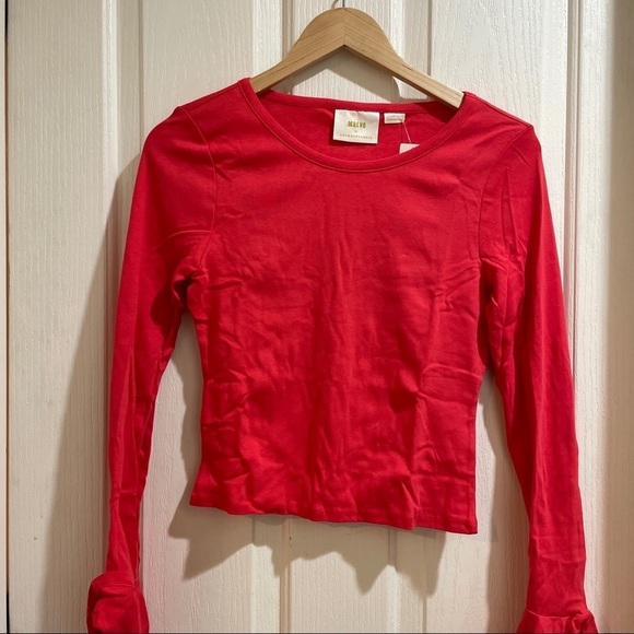 𝅺Anthropologie Maeve Flouncy Top New NWT Red orange color blouse long sleeve - Picture 6 of 6